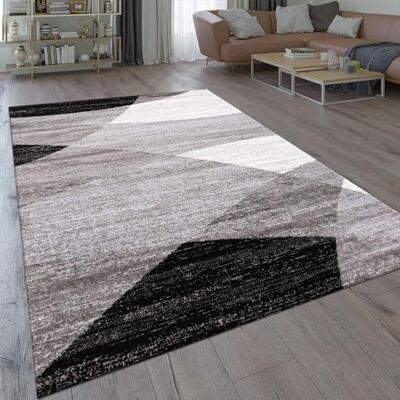 VIMODA Teppich Geometrisches Muster Meliert in Grau Weiß Schwarz Kurzflor Läufer Wohnzimmer, Maße:120 x 170 cm VIMODA Teppich Geometrisches Muster Meliert in Grau Weiß Schwarz Kurzflor Läufer Wohnzimmer, Maße:120 x 170 cm