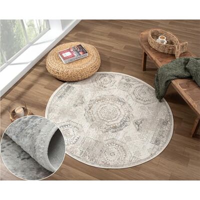 MY-RUG Teppich Olav Rund Creme 120 x 120 cm Kurzflor Wohnzimmerteppich Badezimmerteppich in Beige Grau meliert Ideal als Bettvorleger, Küchenläufer oder Flur-Teppich für Boho & Scandi Style MY-RUG Teppich Olav Rund Creme 120 x 120 cm Kurzflor Wohnzimmerteppich Badezimmerteppich in Beige Grau meliert Ideal als Bettvorleger, Küchenläufer oder Flur-Teppich für Boho & Scandi Style