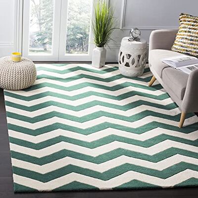 Safavieh Zeitgenössische Teppich für Wohnzimmer, Esszimmer, Schlafzimmer Chatham Collection, Kurzer Flor, Blaugrün und Elfenbein, 152 X 244 cm Safavieh Zeitgenössische Teppich für Wohnzimmer, Esszimmer, Schlafzimmer Chatham Collection, Kurzer Flor, Blaugrün und Elfenbein, 152 X 244 cm