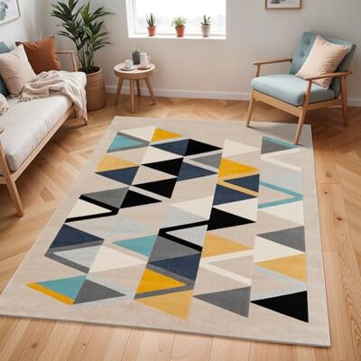Livabliss Marietta Wohnzimmer Boho, großer Schlafzimmer 160x220 cm für Esszimmer mit geometrischem Muster, Skandinavischer Wohnzimmer modern in Beige, Gelb, Blau Livabliss Marietta Wohnzimmer Boho, großer Schlafzimmer 160x220 cm für Esszimmer mit geometrischem Muster, Skandinavischer Wohnzimmer modern in Beige, Gelb, Blau
