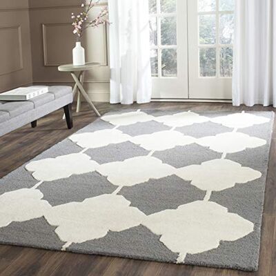 Safavieh Zeitgenössische Teppich für Wohnzimmer, Esszimmer, Schlafzimmer Cambridge Collection, Kurzer Flor, Dunkelgrau und Elfenbein, 183 X 274 cm Safavieh Zeitgenössische Teppich für Wohnzimmer, Esszimmer, Schlafzimmer Cambridge Collection, Kurzer Flor, Dunkelgrau und Elfenbein, 183 X 274 cm