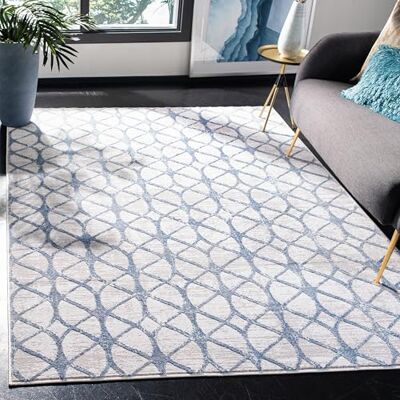 Safavieh Geometrisch Teppich für Wohnzimmer, Esszimmer, Schlafzimmer Amelia Collection, Kurzer Flor, Grau und Blau, 122 X 183 cm Safavieh Geometrisch Teppich für Wohnzimmer, Esszimmer, Schlafzimmer Amelia Collection, Kurzer Flor, Grau und Blau, 122 X 183 cm