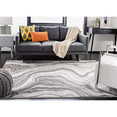 Safavieh Zeitgenössische Teppich für Wohnzimmer, Esszimmer, Schlafzimmer Craft Collection, Kurzer Flor, Grau und Silber, 122 X 183 cm Safavieh Zeitgenössische Teppich für Wohnzimmer, Esszimmer, Schlafzimmer Craft Collection, Kurzer Flor, Grau und Silber, 122 X 183 cm