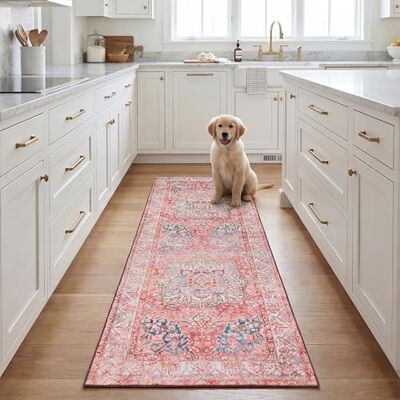 Safavieh Traditionell Teppich für Rug Ideal für stark frequentierte Bereiche Maschinenwaschbar und rutschfest Tucson Collection, Kurzer Flor, in Rose und Creme, 76 X 244 cm Safavieh Traditionell Teppich für Rug Ideal für stark frequentierte Bereiche Maschinenwaschbar und rutschfest Tucson Collection, Kurzer Flor, in Rose und Creme, 76 X 244 cm