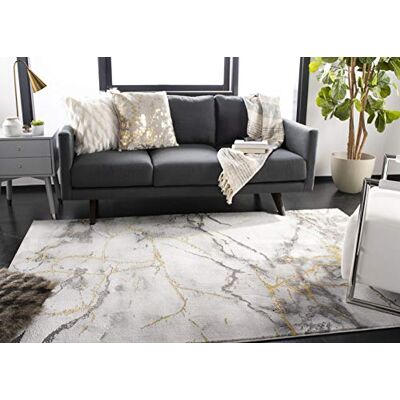 Safavieh Zeitgenössische Teppich für Wohnzimmer, Esszimmer, Schlafzimmer Craft Collection, Kurzer Flor, Grau und Gold, 122 X 183 cm Safavieh Zeitgenössische Teppich für Wohnzimmer, Esszimmer, Schlafzimmer Craft Collection, Kurzer Flor, Grau und Gold, 122 X 183 cm