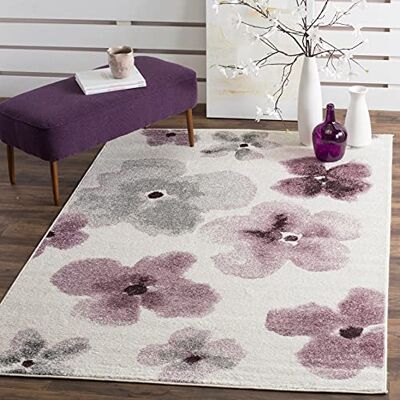 Safavieh Zeitgenössische Teppich für Wohnzimmer, Esszimmer, Schlafzimmer Adirondack Collection, Kurzer Flor, Elfenbein und Lila, 91 X 152 cm Safavieh Zeitgenössische Teppich für Wohnzimmer, Esszimmer, Schlafzimmer Adirondack Collection, Kurzer Flor, Elfenbein und Lila, 91 X 152 cm