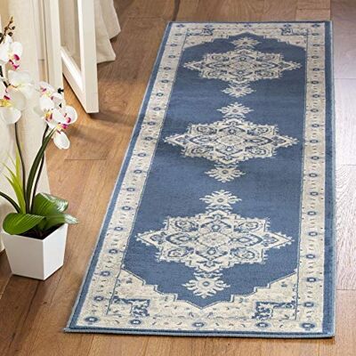 Safavieh Traditionell Teppich für Wohnzimmer, Esszimmer, Schlafzimmer Brentwood Collection, Kurzer Flor, Marine und Creme, 80 x 180 cm Safavieh Traditionell Teppich für Wohnzimmer, Esszimmer, Schlafzimmer Brentwood Collection, Kurzer Flor, Marine und Creme, 80 x 180 cm