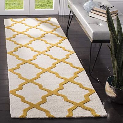 Safavieh Geometrisch Teppich für Wohnzimmer, Esszimmer, Schlafzimmer Cambridge Collection, Kurzer Flor, Elfenbein und Gold, 76 X 244 cm Safavieh Geometrisch Teppich für Wohnzimmer, Esszimmer, Schlafzimmer Cambridge Collection, Kurzer Flor, Elfenbein und Gold, 76 X 244 cm
