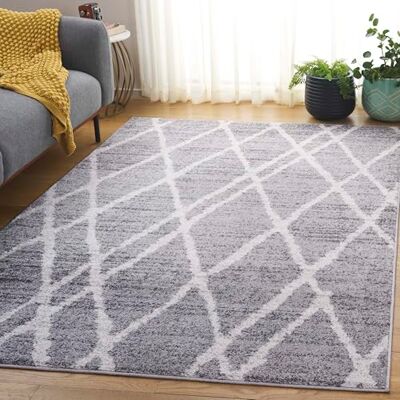 Safavieh Zeitgenössische Teppich für Wohnzimmer, Esszimmer, Schlafzimmer Adirondack Collection, Kurzer Flor, Elfenbein und Silber, 155 X 229 cm Safavieh Zeitgenössische Teppich für Wohnzimmer, Esszimmer, Schlafzimmer Adirondack Collection, Kurzer Flor, Elfenbein und Silber, 155 X 229 cm
