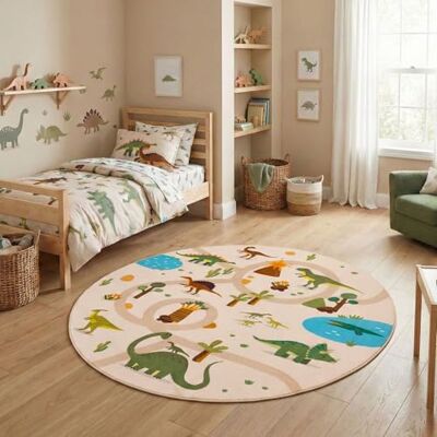Carpetsale24 Kinderteppich Dinosaurier Spielteppich rund 160 cm für Kinderzimmer in Beige Dino Motiv ideal als Spielunterlage Carpetsale24 Kinderteppich Dinosaurier Spielteppich rund 160 cm für Kinderzimmer in Beige Dino Motiv ideal als Spielunterlage