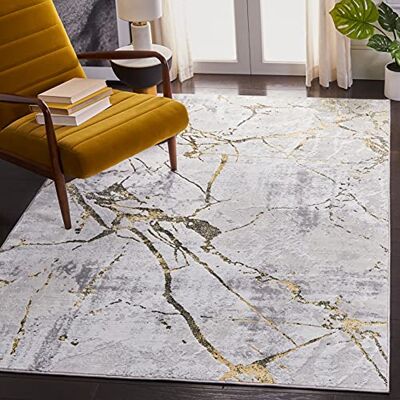 Safavieh Zeitgenössische Teppich für Wohnzimmer, Esszimmer, Schlafzimmer Amelia Collection, Kurzer Flor, Grau und Gold, 91 X 152 cm Safavieh Zeitgenössische Teppich für Wohnzimmer, Esszimmer, Schlafzimmer Amelia Collection, Kurzer Flor, Grau und Gold, 91 X 152 cm