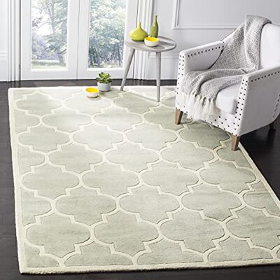 Safavieh Zeitgenössische Teppich für Wohnzimmer, Esszimmer, Schlafzimmer Chatham Collection, Kurzer Flor, Grau und Elfenbein, 183 X 274 cm Safavieh Zeitgenössische Teppich für Wohnzimmer, Esszimmer, Schlafzimmer Chatham Collection, Kurzer Flor, Grau und Elfenbein, 183 X 274 cm