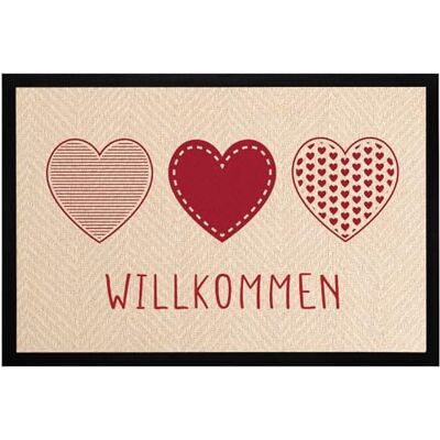 MoonWorks ® Fußmatte Willkommen Motiv Herzen Türmatte Deko Haustür Eingang rutschfest & waschbar Beige-rot 60x40cm MoonWorks ® Fußmatte Willkommen Motiv Herzen Türmatte Deko Haustür Eingang rutschfest & waschbar Beige-rot 60x40cm