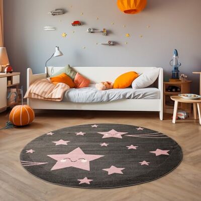 SIMPEX Runder Kinderteppich Fröhliche Sterne Ø160 cm Großer Teppich in Rosa Hautsympathisch & Kindlich SIMPEX Runder Kinderteppich Fröhliche Sterne Ø160 cm Großer Teppich in Rosa Hautsympathisch & Kindlich