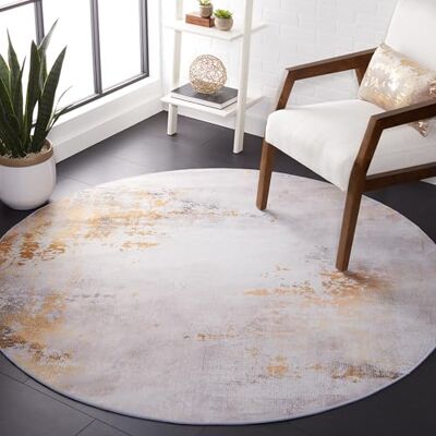 Safavieh Abstrakt Teppich für Rug Ideal für stark frequentierte Bereiche Maschinenwaschbar und rutschfest Tacoma Collection, Kurzer Flor, in Hellgrau Und Gold, 183 X 183 cm Safavieh Abstrakt Teppich für Rug Ideal für stark frequentierte Bereiche Maschinenwaschbar und rutschfest Tacoma Collection, Kurzer Flor, in Hellgrau Und Gold, 183 X 183 cm