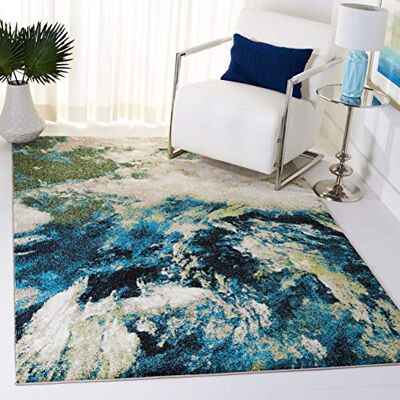 Safavieh Abstrakt Teppich für Wohnzimmer, Esszimmer, Schlafzimmer Glacier Collection, Kurzer Flor, Silber und Elfenbein, 160 X 229 cm Safavieh Abstrakt Teppich für Wohnzimmer, Esszimmer, Schlafzimmer Glacier Collection, Kurzer Flor, Silber und Elfenbein, 160 X 229 cm