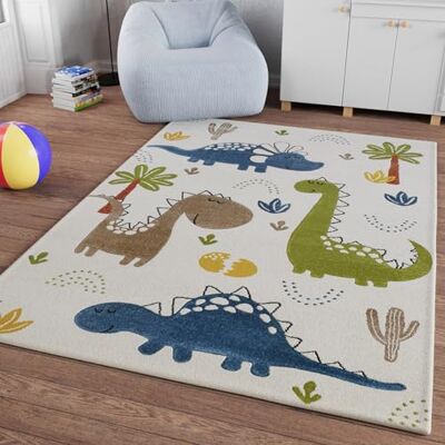 Smart Kids Dino & Friends Kinderteppich, 160 x 230 cm, Creme weiß gewebter Kinderteppich, Spannende Abenteuer mit niedlichen Dinosaurier-Motiven Smart Kids Dino & Friends Kinderteppich, 160 x 230 cm, Creme weiß gewebter Kinderteppich, Spannende Abenteuer mit niedlichen Dinosaurier-Motiven
