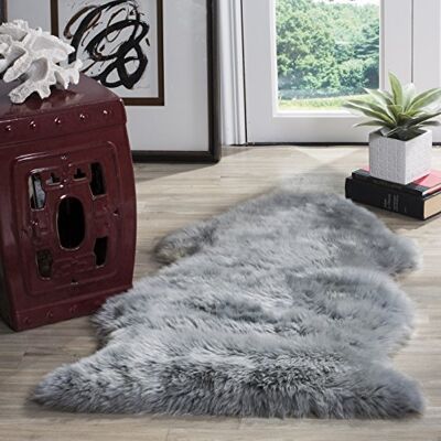 Safavieh Tierdruck Teppich für Wohnzimmer, Esszimmer, Schlafzimmer Fur Collection, Hoher Flor, Stahlblau, 61 X 91 cm Safavieh Tierdruck Teppich für Wohnzimmer, Esszimmer, Schlafzimmer Fur Collection, Hoher Flor, Stahlblau, 61 X 91 cm