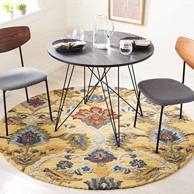 Safavieh Zeitgenössische Teppich für Wohnzimmer, Esszimmer, Schlafzimmer Blossum Collection, Kurzer Flor, Gold und Mehrfarbig, 183 X 183 cm Safavieh Zeitgenössische Teppich für Wohnzimmer, Esszimmer, Schlafzimmer Blossum Collection, Kurzer Flor, Gold und Mehrfarbig, 183 X 183 cm