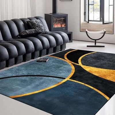 ART Blau Schwarz Teppich kurzflor Rutschfester Waschbarer Teppich 100 x 120 cm Geometrie Textur Linien Muster Modernes Wohnzimmer Schlafzimmer Weicher Carpet Innenteppich ART Blau Schwarz Teppich kurzflor Rutschfester Waschbarer Teppich 100 x 120 cm Geometrie Textur Linien Muster Modernes Wohnzimmer Schlafzimmer Weicher Carpet Innenteppich