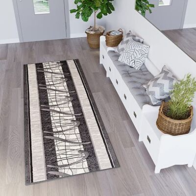 TAPISO Dream Läufer Teppich Flur Brücke Modern Streifen Linien Abstrakt Muster in Grau Creme Designer Korridor Wohnzimmer ÖKOTEX 100 x 1200 cm TAPISO Dream Läufer Teppich Flur Brücke Modern Streifen Linien Abstrakt Muster in Grau Creme Designer Korridor Wohnzimmer ÖKOTEX 100 x 1200 cm