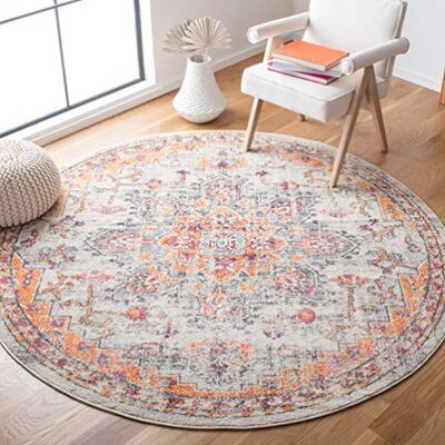Safavieh Boho Teppich für Wohnzimmer, Esszimmer, Schlafzimmer Madison Collection, Kurzer Flor, Beige und Orange, 160 x 160 cm Safavieh Boho Teppich für Wohnzimmer, Esszimmer, Schlafzimmer Madison Collection, Kurzer Flor, Beige und Orange, 160 x 160 cm