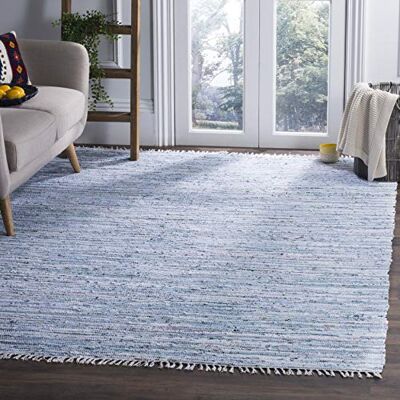 Safavieh Zeitgenössisch Wohnzimmer, Esszimmer, Schlafzimmer Rag Rug Collection, Niedrige Säule, Hellblau und Mehrfarbig, 91 X 152 cm Safavieh Zeitgenössisch Wohnzimmer, Esszimmer, Schlafzimmer Rag Rug Collection, Niedrige Säule, Hellblau und Mehrfarbig, 91 X 152 cm
