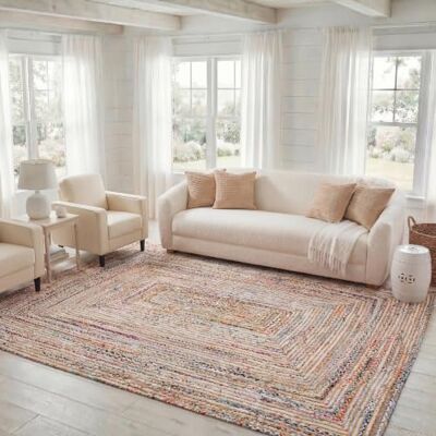 Safavieh - Jute/Cotton Rug - Beige/Multicolor - Rug Safavieh - Jute/Cotton Rug - Beige/Multicolor - Rug