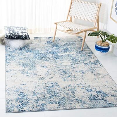 Safavieh Zeitgenössische Teppich für Wohnzimmer, Esszimmer, Schlafzimmer Brentwood Collection, Kurzer Flor, Elfenbein und Marineblau, 91 X 152 cm Safavieh Zeitgenössische Teppich für Wohnzimmer, Esszimmer, Schlafzimmer Brentwood Collection, Kurzer Flor, Elfenbein und Marineblau, 91 X 152 cm