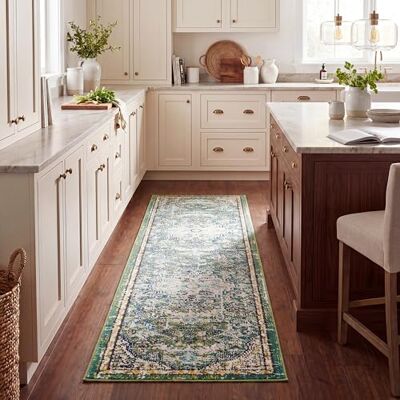 Safavieh Zeitgenössische Teppich für Wohnzimmer, Esszimmer, Schlafzimmer Madison Collection, Kurzer Flor, Grau und Türkis, 66 X 305 cm Safavieh Zeitgenössische Teppich für Wohnzimmer, Esszimmer, Schlafzimmer Madison Collection, Kurzer Flor, Grau und Türkis, 66 X 305 cm