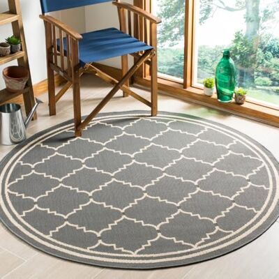 Safavieh Geometrisch Teppich für Wohnzimmer, Esszimmer, Schlafzimmer Courtyard Collection, Kurzer Flor, Grau und Beige, 160 X 160 cm Safavieh Geometrisch Teppich für Wohnzimmer, Esszimmer, Schlafzimmer Courtyard Collection, Kurzer Flor, Grau und Beige, 160 X 160 cm