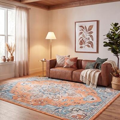 Safavieh Boho Teppich für Wohnzimmer, Esszimmer, Schlafzimmer Madison Collection, Kurzer Flor, Orange und Blaugrün, 244 X 305 cm Safavieh Boho Teppich für Wohnzimmer, Esszimmer, Schlafzimmer Madison Collection, Kurzer Flor, Orange und Blaugrün, 244 X 305 cm
