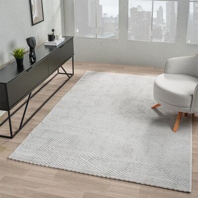 VIMODA Teppich Wohnzimmer Kurzflor Schlafzimmer läufer Hochtief-Muster/ 3D-Effekt Boho, Farbe:L.Grey, Maße:200x290 cm VIMODA Teppich Wohnzimmer Kurzflor Schlafzimmer läufer Hochtief-Muster/ 3D-Effekt Boho, Farbe:L.Grey, Maße:200x290 cm