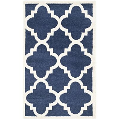 Safavieh Geometrisch Teppich für Wohnzimmer, Esszimmer, Schlafzimmer Amherst Collection, Kurzer Flor, Marine und Beige, 91 X 152 cm Safavieh Geometrisch Teppich für Wohnzimmer, Esszimmer, Schlafzimmer Amherst Collection, Kurzer Flor, Marine und Beige, 91 X 152 cm