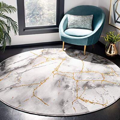 Safavieh Zeitgenössische Teppich für Wohnzimmer, Esszimmer, Schlafzimmer Craft Collection, Kurzer Flor, Grau und Gold, 122 X 122 cm Safavieh Zeitgenössische Teppich für Wohnzimmer, Esszimmer, Schlafzimmer Craft Collection, Kurzer Flor, Grau und Gold, 122 X 122 cm