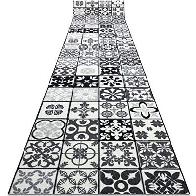 RugsX Antirutsch-Teppich - 110x350 cm - Grau/Schwarz - Langlebiges Polyamid RugsX Antirutsch-Teppich - 110x350 cm - Grau/Schwarz - Langlebiges Polyamid
