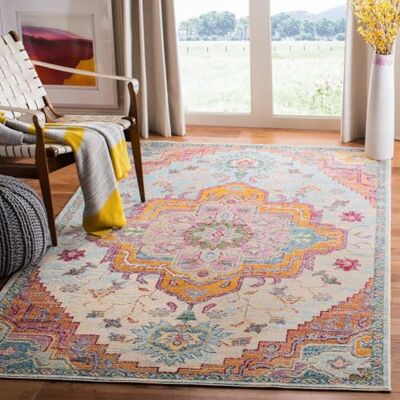 Safavieh Boho Teppich für Wohnzimmer, Esszimmer, Schlafzimmer Crystal Collection, Kurzer Flor, Hellblau und Fuchsia, 122 X 183 cm Safavieh Boho Teppich für Wohnzimmer, Esszimmer, Schlafzimmer Crystal Collection, Kurzer Flor, Hellblau und Fuchsia, 122 X 183 cm