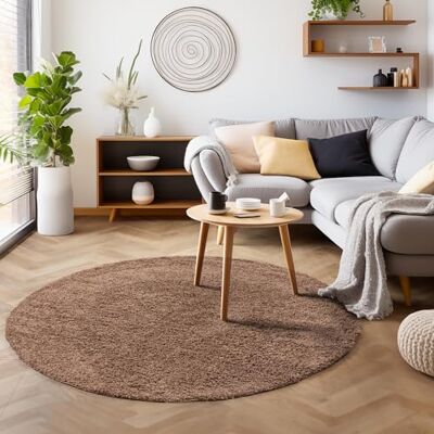 SIMPEX Shaggy Hochflor Teppich, 160 cm Rund, Mokka, weich, flauschig, modern, einfarbig, Für Wohnzimmer oder Schlafzimmer, für Wohnzimmer Schlafzimmer Flur SIMPEX Shaggy Hochflor Teppich, 160 cm Rund, Mokka, weich, flauschig, modern, einfarbig, Für Wohnzimmer oder Schlafzimmer, für Wohnzimmer Schlafzimmer Flur