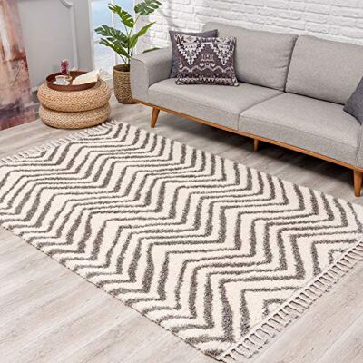 carpet city Teppich Hochflor Wohnzimmer Ethno Chevron Design 80x300 cm Creme Teppich-Läufer mit Fransen carpet city Teppich Hochflor Wohnzimmer Ethno Chevron Design 80x300 cm Creme Teppich-Läufer mit Fransen