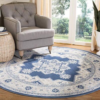 Safavieh Traditionell Teppich für Wohnzimmer, Esszimmer, Schlafzimmer Brentwood Collection, Kurzer Flor, Marine und Creme, 91 X 152 cm Safavieh Traditionell Teppich für Wohnzimmer, Esszimmer, Schlafzimmer Brentwood Collection, Kurzer Flor, Marine und Creme, 91 X 152 cm