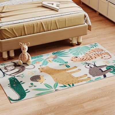 HOMCOM Teppich Anti-Rutsch Maschinenwaschbar Wohnzimmerteppich Kurzflor mit Dschungel-Muster, Fleece-Optik, Landhaus-Design Flächenteppich für Wohnzimmer Terrasse Balkon Küche, 150 x 80cm, Mehrfarbig HOMCOM Teppich Anti-Rutsch Maschinenwaschbar Wohnzimmerteppich Kurzflor mit Dschungel-Muster, Fleece-Optik, Landhaus-Design Flächenteppich für Wohnzimmer Terrasse Balkon Küche, 150 x 80cm, Mehrfarbig