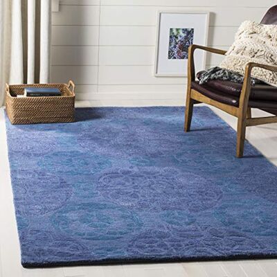 Safavieh Traditionell Teppich für Wohnzimmer, Esszimmer, Schlafzimmer Wyndham Collection, Kurzer Flor, Silber und Blau, 122 X 183 cm Safavieh Traditionell Teppich für Wohnzimmer, Esszimmer, Schlafzimmer Wyndham Collection, Kurzer Flor, Silber und Blau, 122 X 183 cm