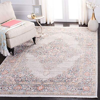 Safavieh Zeitgenössische Teppich für Wohnzimmer, Esszimmer, Schlafzimmer Shivan Collection, Kurzer Flor, Grau und Rose, 122 X 183 cm Safavieh Zeitgenössische Teppich für Wohnzimmer, Esszimmer, Schlafzimmer Shivan Collection, Kurzer Flor, Grau und Rose, 122 X 183 cm
