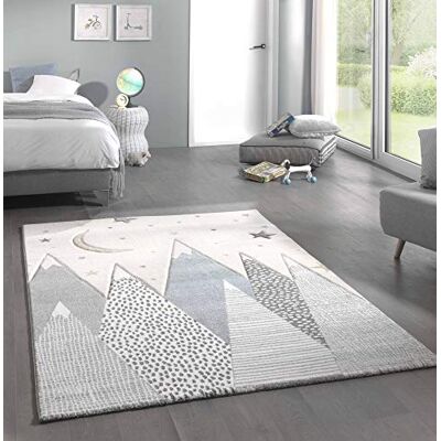 Merinos Kinderteppich Teppich Kinderzimmer mit Bergen in Pastel Blau Grau Größe 200 x 290 cm Merinos Kinderteppich Teppich Kinderzimmer mit Bergen in Pastel Blau Grau Größe 200 x 290 cm
