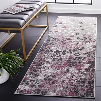 Safavieh Zeitgenössische Teppich für Wohnzimmer, Esszimmer, Schlafzimmer Adirondack Collection, Kurzer Flor, Hellgrau und Lila, 76 X 244 cm Safavieh Zeitgenössische Teppich für Wohnzimmer, Esszimmer, Schlafzimmer Adirondack Collection, Kurzer Flor, Hellgrau und Lila, 76 X 244 cm