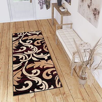 TAPISO Dream Teppich Läufer Flur Brücke Modern Blumen Floral Abstrakt Muster in Braun Schwarz Rot Korridor Wohnzimmer ÖKOTEX 80 x 260 cm TAPISO Dream Teppich Läufer Flur Brücke Modern Blumen Floral Abstrakt Muster in Braun Schwarz Rot Korridor Wohnzimmer ÖKOTEX 80 x 260 cm