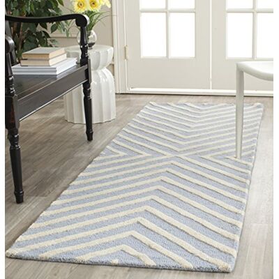Safavieh Geometrisch Teppich für Wohnzimmer, Esszimmer, Schlafzimmer Cambridge Collection, Kurzer Flor, Hellblau und Elfenbein, 76 X 244 cm Safavieh Geometrisch Teppich für Wohnzimmer, Esszimmer, Schlafzimmer Cambridge Collection, Kurzer Flor, Hellblau und Elfenbein, 76 X 244 cm