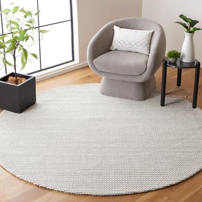 Safavieh Geometrisch Teppich für Wohnzimmer, Esszimmer, Schlafzimmer Natura Collection, Kurzer Flor, Silber und Elfenbein, 183 X 183 cm Safavieh Geometrisch Teppich für Wohnzimmer, Esszimmer, Schlafzimmer Natura Collection, Kurzer Flor, Silber und Elfenbein, 183 X 183 cm