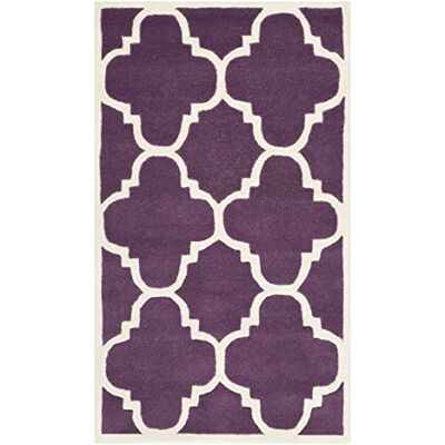 Safavieh Zeitgenössische Teppich für Wohnzimmer, Esszimmer, Schlafzimmer Chatham Collection, Kurzer Flor, Lila und Elfenbein, 91 X 152 cm Safavieh Zeitgenössische Teppich für Wohnzimmer, Esszimmer, Schlafzimmer Chatham Collection, Kurzer Flor, Lila und Elfenbein, 91 X 152 cm