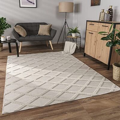 Paco Home Teppich Wohnzimmer Schlafzimmer Kurzflor Modernes Skandinavisches Muster Rauten Motiv Flauschig 3D Grau Anthrazit, Grösse:230x340 cm, Farbe:Creme Paco Home Teppich Wohnzimmer Schlafzimmer Kurzflor Modernes Skandinavisches Muster Rauten Motiv Flauschig 3D Grau Anthrazit, Grösse:230x340 cm, Farbe:Creme